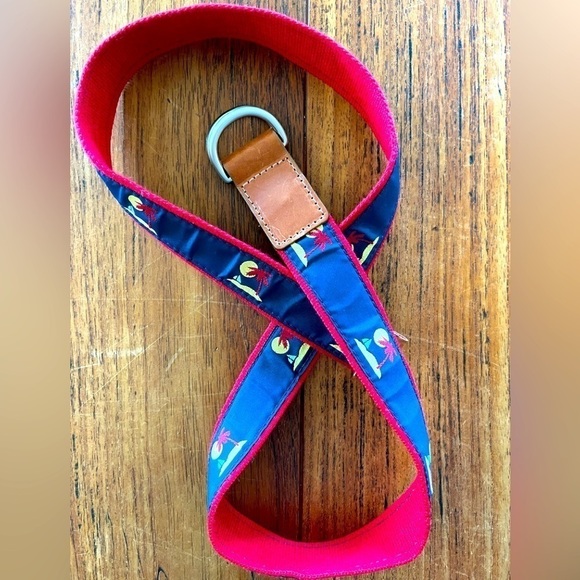 Talbots Ribbon and Leather D-Ring Sailboats/Palm Tree Belt - Picture 1 of 6